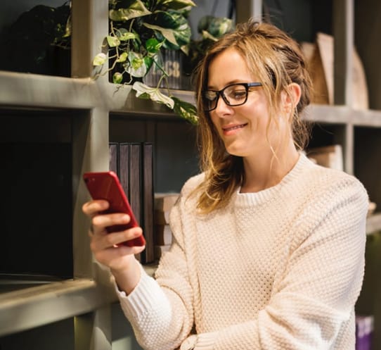 happy woman on phone